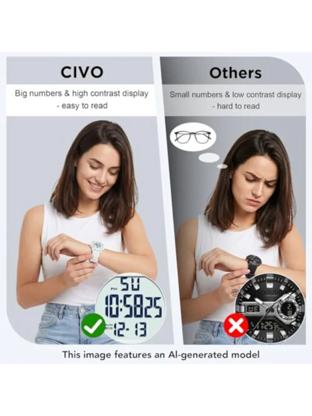 Waterproof 44mm Sport Watch Stopwatch Alarm Silicone Strap